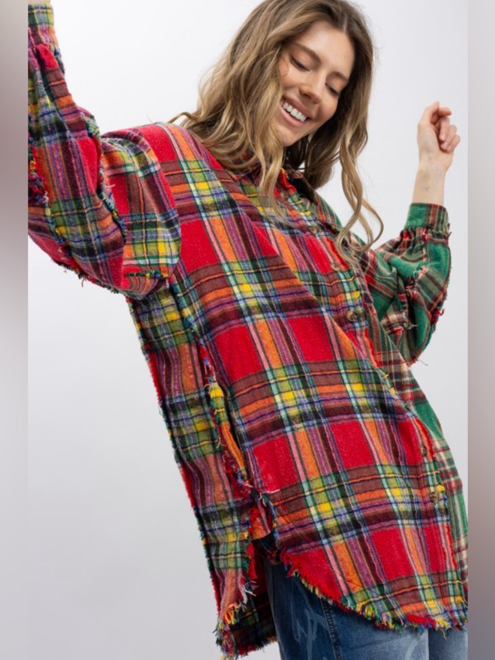#115 New! Bluevelvet Oversized Plaid Button-Up Shirt - Picture 4 of 9